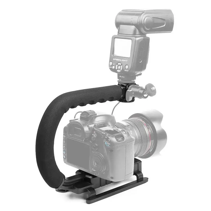 ABHU-C Тип монопод Ручной Стабилизатор камеры держатель ручка держатель для вспышки адаптер Три Горячий башмак для Dslr Slr