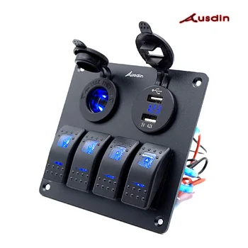 

AUSINAUTO Waterproof Digital Voltmeter Dual USB Port 12V Outlet Combination Car Marine LED Rocker Switch Panel Lifetime Warranty