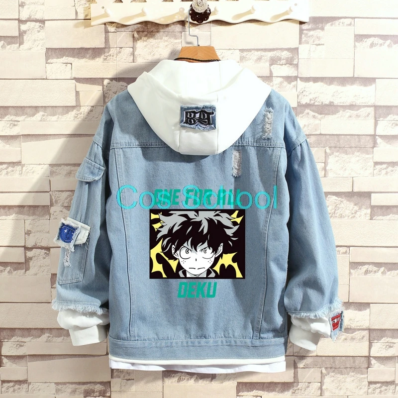 Cos School Boku no My Hero Academia Plush Denim Jacket Todoroki Shouto Winter Coats Midoriya Izuku Winter Hooded Zipper Costumes