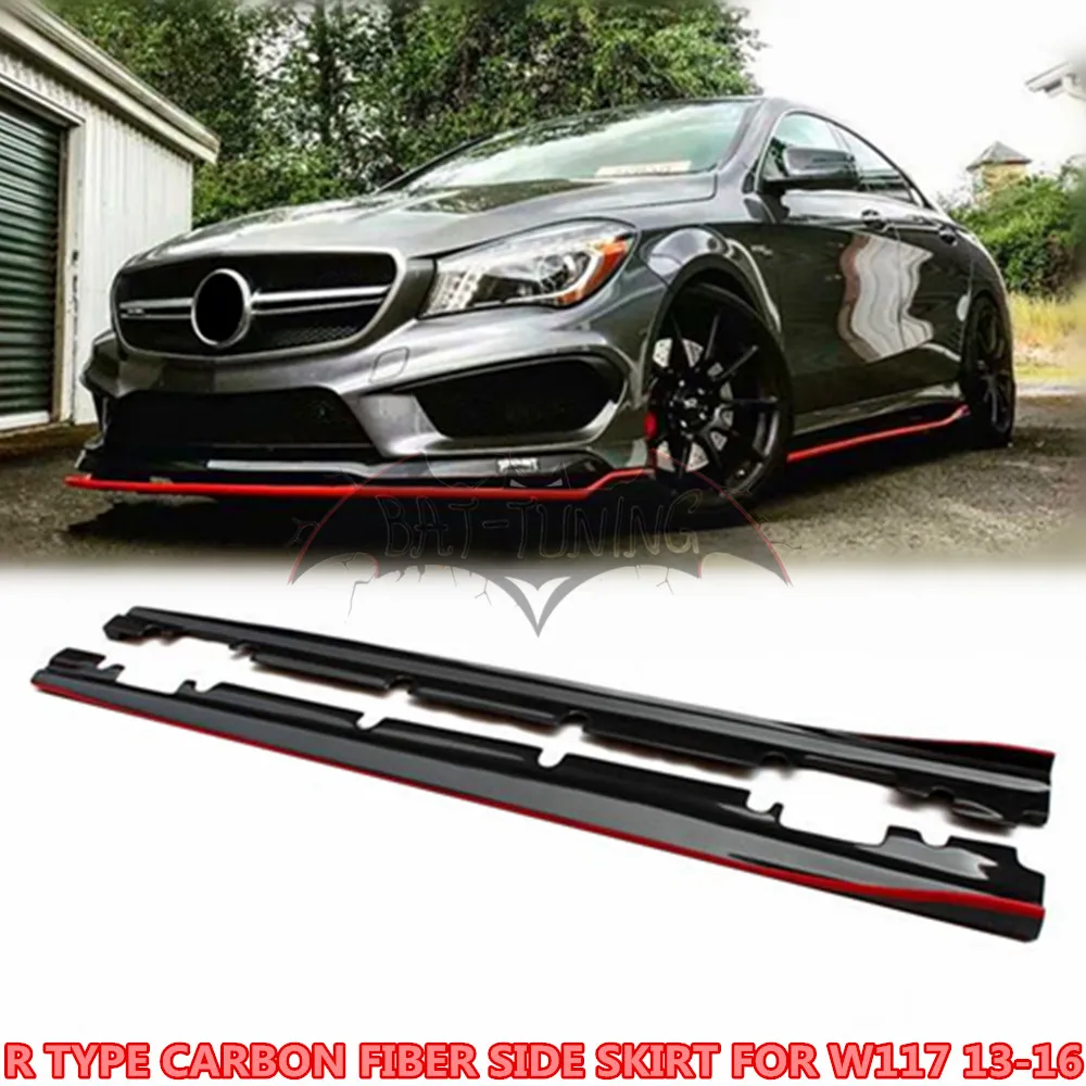 R-образная красная линия боковая юбка из углеродного волокна для Mercedes W117 CLA Class CLA200