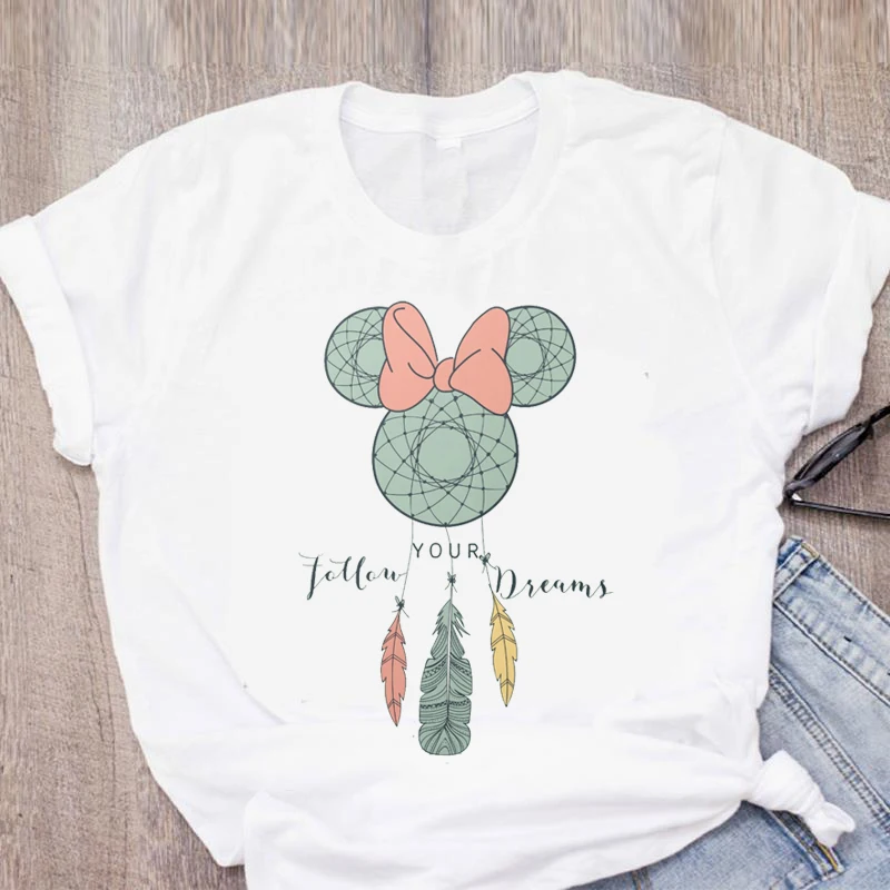 

Grunge Aesthetic Style Women's T-Shirt Feather Flower Dream Catcher Printed Women's Clothing 2022 Soft Short Sleeve T-Shirts