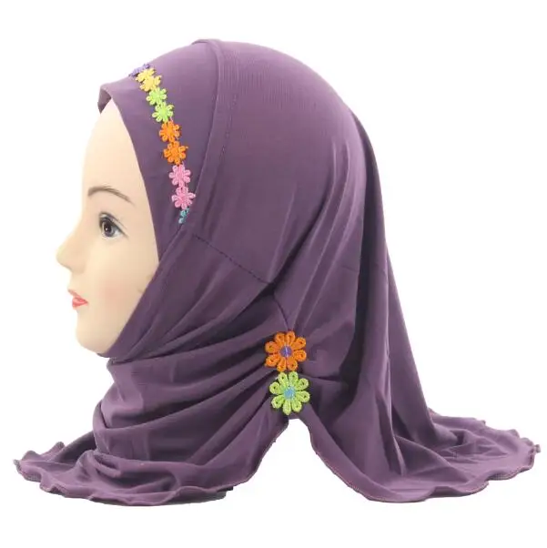 Muslim Hijab Headscarf Islamic Arab Scarf Shawls with Beautiful Flowers for Girls Kids age 2-6 - Цвет: Purple