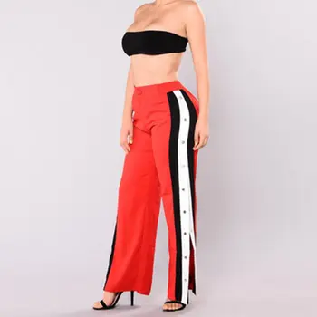 

7 Styles New Vogue Women Cut Off Split Side Long Pants Fashion Buttons Wide Leg Jogger Pants Fashion Casual Trousers