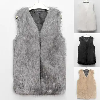 

Casual Women Solid Color Sleeveless Faux Fur Warm Slim Plus Size Waistcoat Vest Solid color easy to pair with variety of blouse