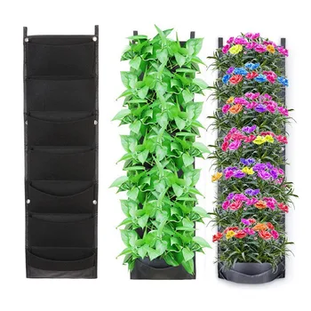 

7 Pockets Green Grow Bags Planter Vertical Garden Vegetable Living Garden Bag Seedling Wall Hanging Planter Growing BagsQ