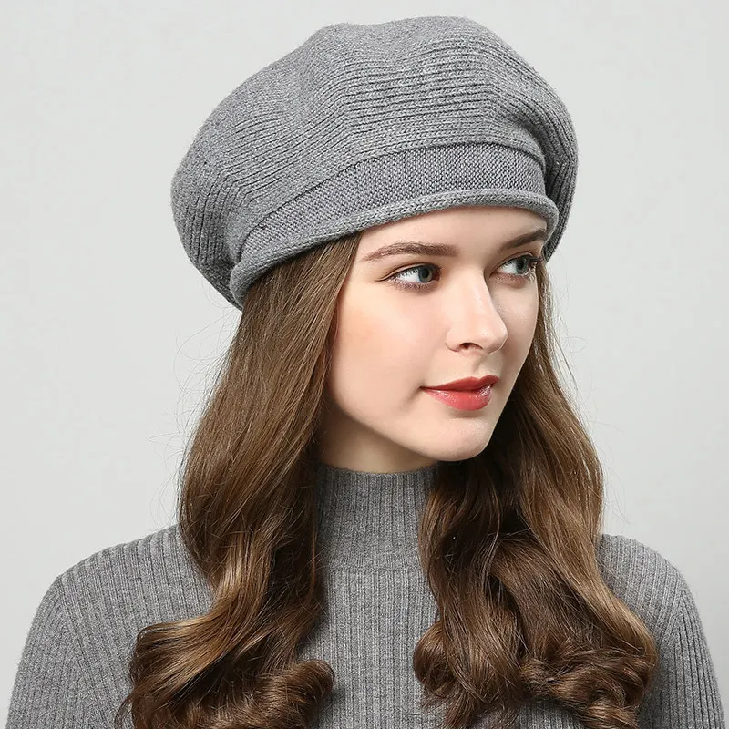 Light gray Женские вязаные шапки из хлопка и шерсти, женская шапка, берет Vogue, шапка для зимы и осени, брендовые новые женские шапки, шапки s, женские береты - Цвет: Light gray