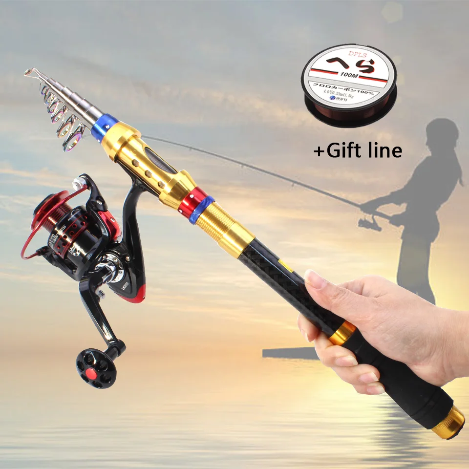 1.8M-3.6M carbon spinning Fishing Rod Carbon Fish Spinning Telescopic Pole and Reel bag Set Tackle | Спорт и развлечения