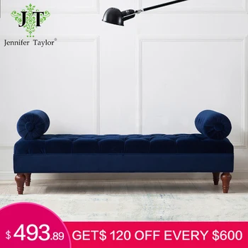 

Jennifer Taylor Navy Blue Lewis Bolster Arm Entryway Bench With Pillow Pouf Living Room Bedroom FurnitureTufted Furniture