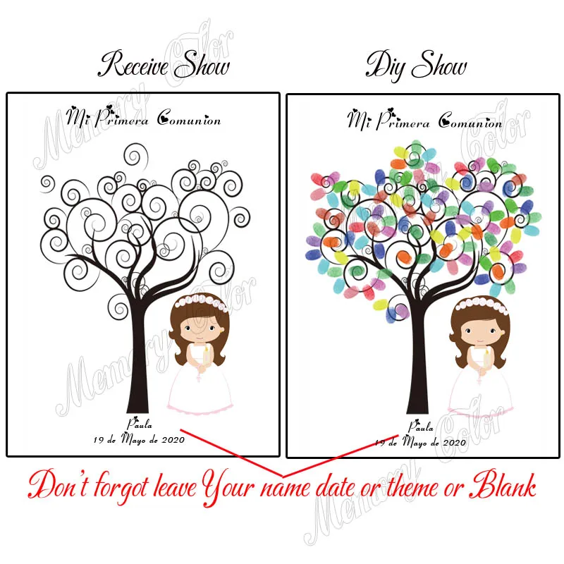 Name Date Personalized First Holy Communion Fingerprint DIY Guest Book Kids Communion Party Decoration Fingerprint Tree