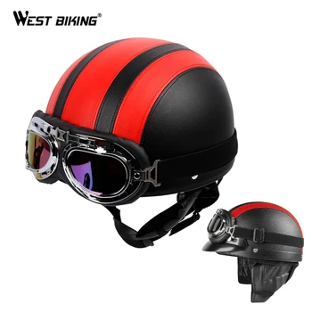 

WEST BIKING Cycling Helmet Open Half Face With Goggles PU Leather 56-60 CM Road Bike Helmet Visor Casco Ciclismo Bicycle Helmet