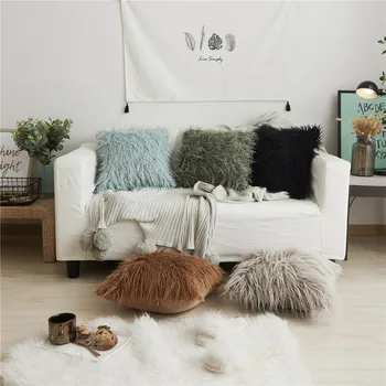 

Fashion Pillow Cover European Ins Plush Furry Soft Sofa Cushions Cover 45x45cm Beach Wool Velvet Pillowcases Home #35