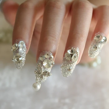 

Luxury Jewelry new solid color bridal wedding fake nails long round head 24pcs butterfly