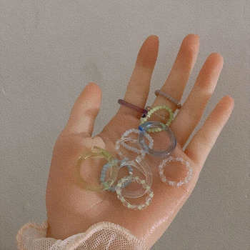 

AOMU 1SET Korea 2020 Chic Vintage Colorful Transparent Resin Acrylic Beaded Rings Hot Morandi Color Women Party Jewelry Ring Set
