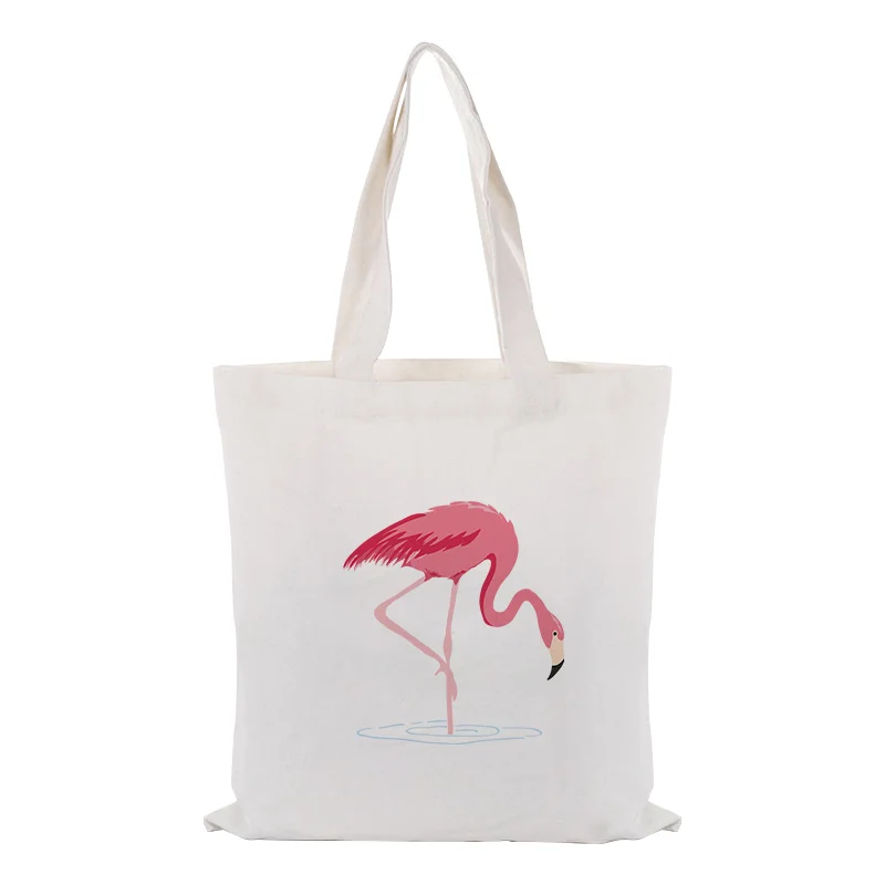 

canvas tote bag flamingo text DIY handbag print customized printing logo daily use foldable shopping bag Reusable