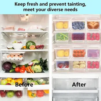 

Home Fridge Organizer Food Preservative Case Kitchen Transparent Plastic Stacking Drain Storage Box Sealed Sanitary Container