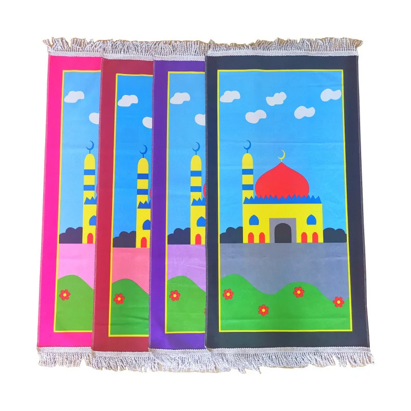 48*90cm Kids Islamic Muslim Prayer Color Rug Polyester Portable Braided Mats Arabian countries Children worship Soft Mat Carpet | Игрушки и