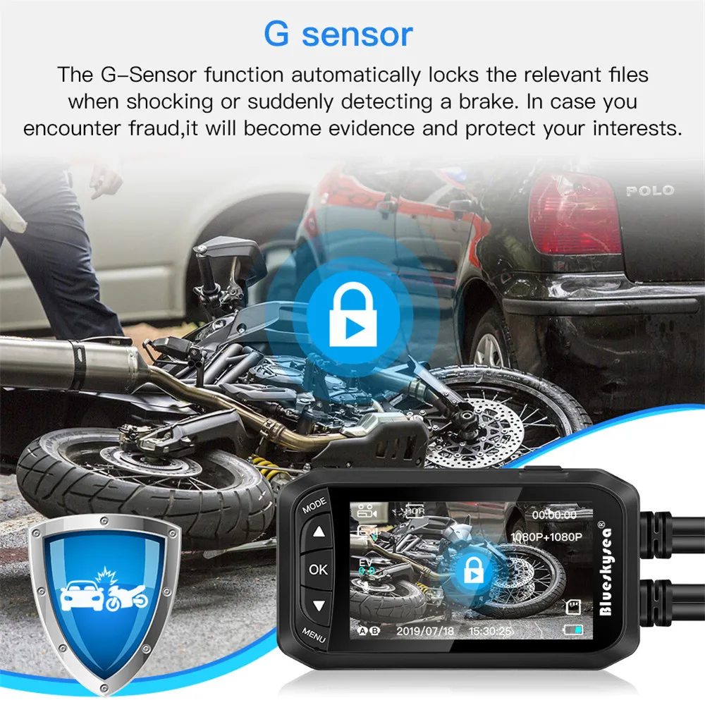 Blueskysea DV128 Moto rcycle Dash Cam HD 1080P Двойной объектив rbike велосипед видео Регистраторы