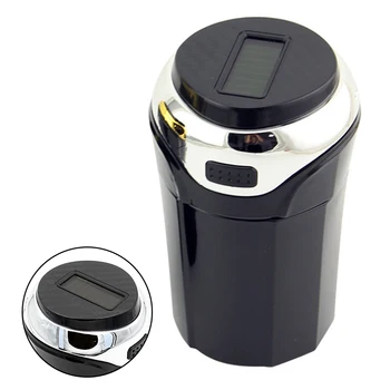 

N12B Rustless Car Ashtray Smokeless Smoking Accessory With Lid Portable LED Lighting Auto Disassemble Storage Case Solar Powered