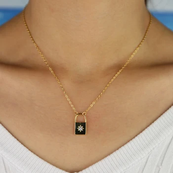 

18" gold filled lock necklace fashion simple women girl jewelry wholesale