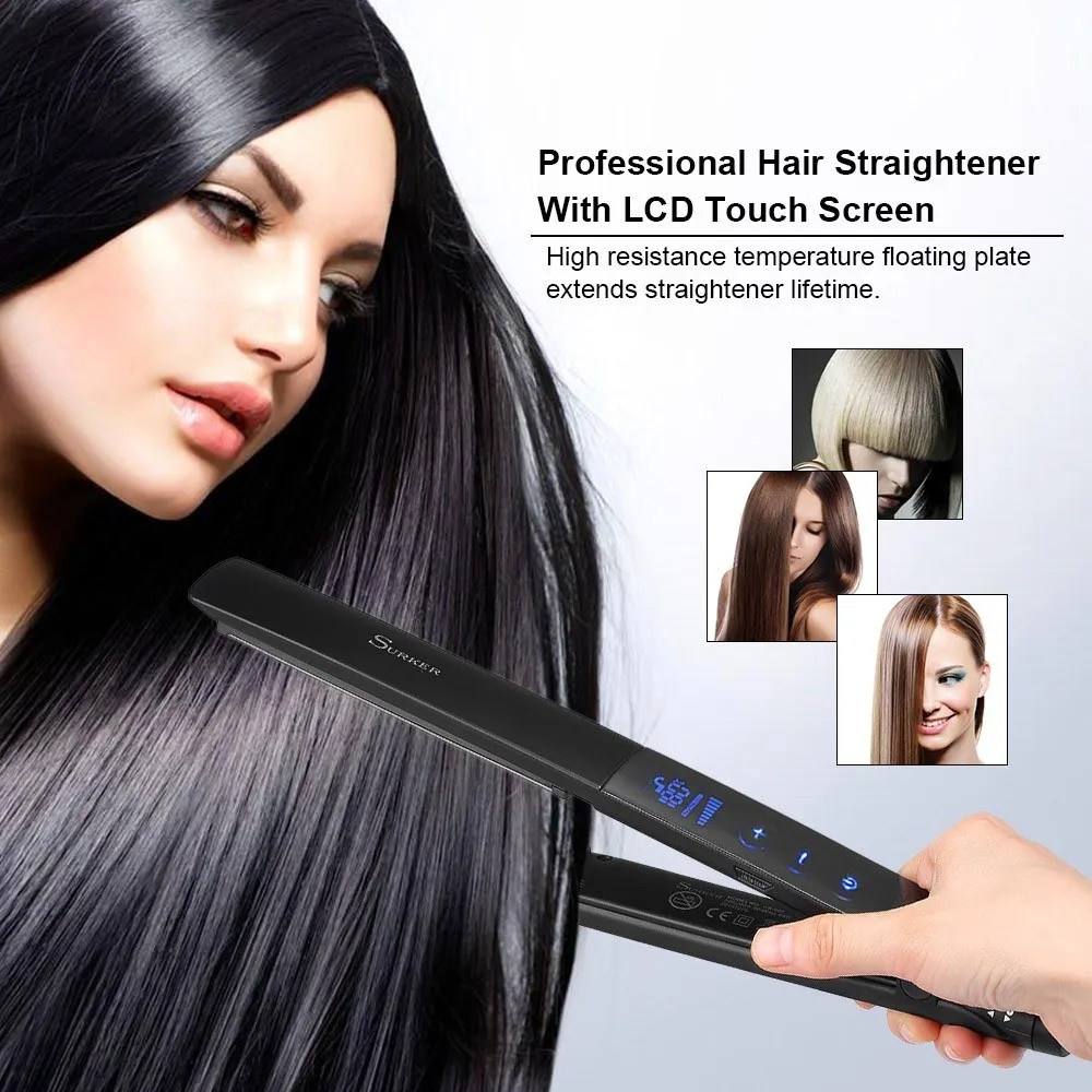  Professional Hair Straightener Ceramic Titanium Plate Flat W/LCD Touch Screen Anti-scald 130-230℃ A