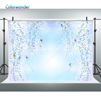 

Light Blue Wicker Butterfly Baby Infant Newborn Photography Backdrop Spring Baby Shower Portrait Outdoor Photo Studio Backgound