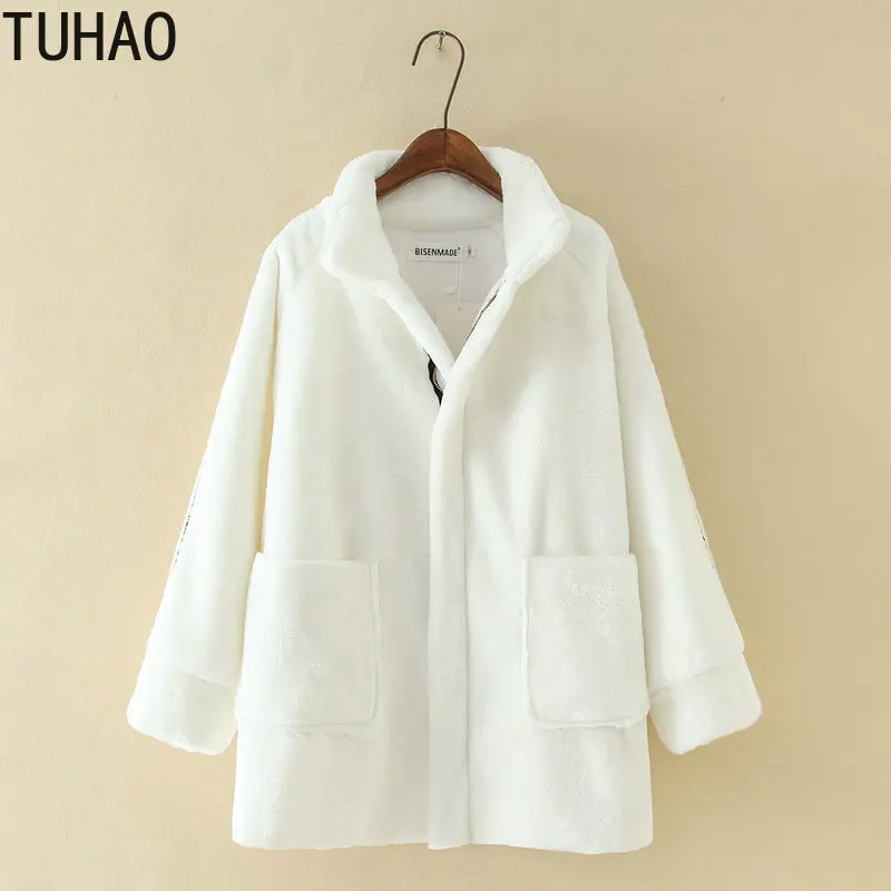 TUHAO OFFICE LADY Elegant White Black Faux Fur Coats Large Size 5XL 4XL 3XL Women's Autumn Winter Lamb Wool Coat LZ72