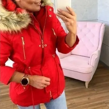 

2019 New Parka Womens Winter Coat Women Long Cotton Casual Fur Hooded winter coat women Warm Parkas Female Coat
