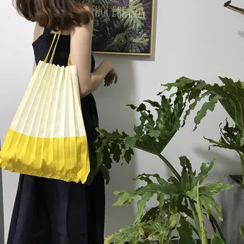 

[BXX] 2020 Japanese Style All-match Pleated Causal Tote Bag Canvas Large Capacity Shoulder Bags Candy Color Travel Handbag LM405