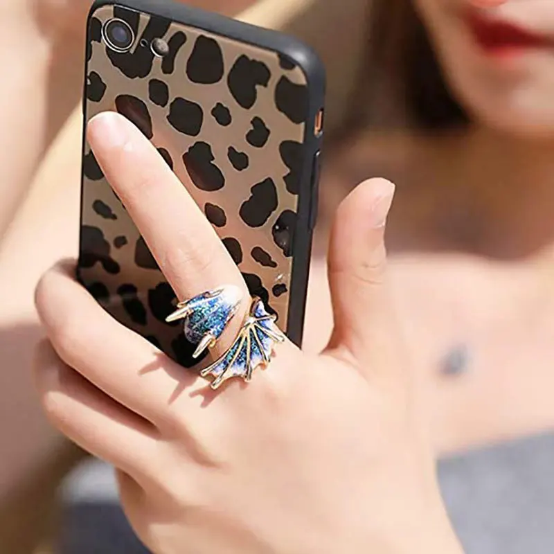 

Christmas Gift Enamel Glaze Glaze Highlights Black Knight Little Blue Dragon Dragon Opening Adjustable Ring Starry Sky Jewelry