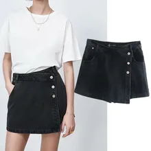 

Maxdutti A-line Mini England High Skirt Women Waist Single breasted Casual Culotte Faldas Mujer Moda 2021 Denim Skirts Womens
