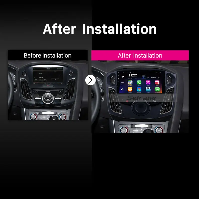 Discount Seicane 9 inch Android 9.0 Car Multimedia Player For 2011 2012 2013 2014 2015 Ford Focus HD 1024*600 Touchscreen GPS Navigation 5