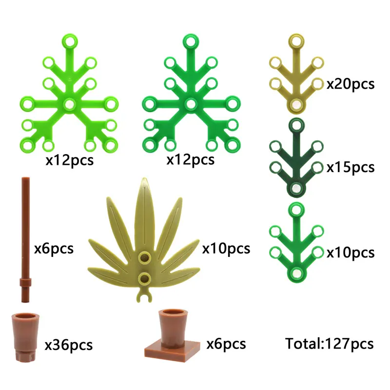 Набор 127 шт садовые ветви растений бамбуковые сосновые пальмы MOC военные Кирпичи