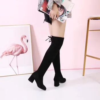 

winter 2019 black knee high boots thick Children of boots autumn heel boots women's net red thin elastic
