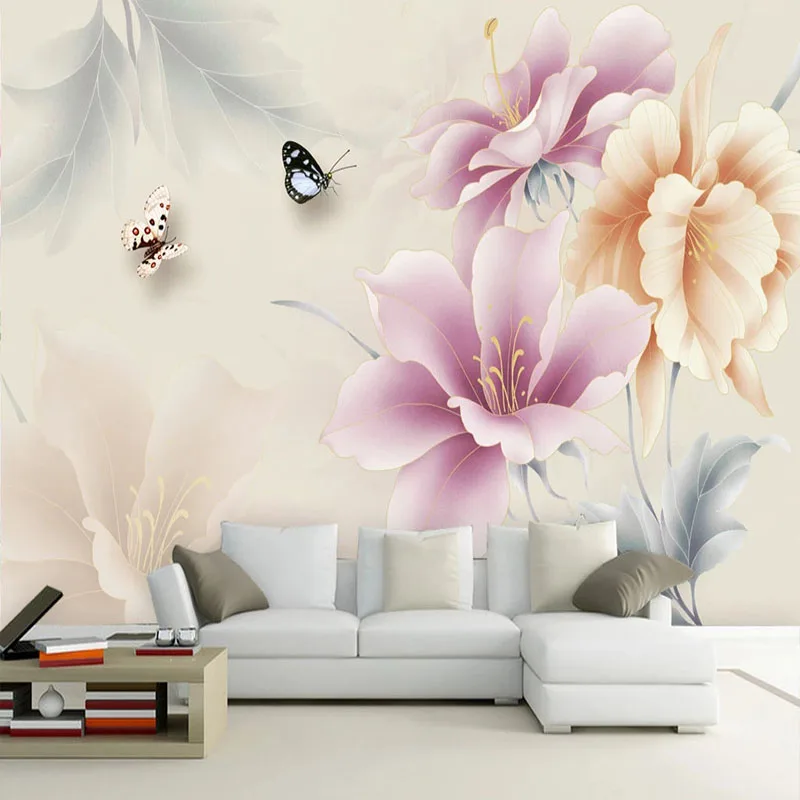 

Современные модные обои 3D цветы Бабочка фото фрески гостиная спальня домашний декор настенная живопись Papel De Parede Stickers