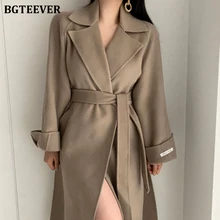 BGTEEVER, Элегантное зимнее женское шерстяное пальто с отложным воротником, с длинным рукавом, на шнуровке, Свободное длинное женское пальто