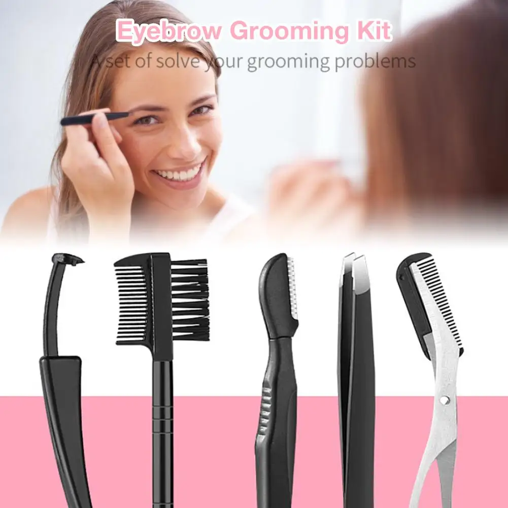 

Eyebrow Grooming Kit Razor Brush Scissors Tweezers Set Makeup Tool for Women
