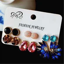 Новые женские модные ювелирные изделия Нарядная, для девочек жемчуг/розовый/черный/синий Красивая 6 пар/компл., высокое качество, прекрасный подарок агента доставки