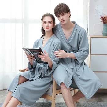 

Spring summer waffle couple nightgown men and women plus size loose moisture wicking bathrobe autumn and winter pajamas kimono