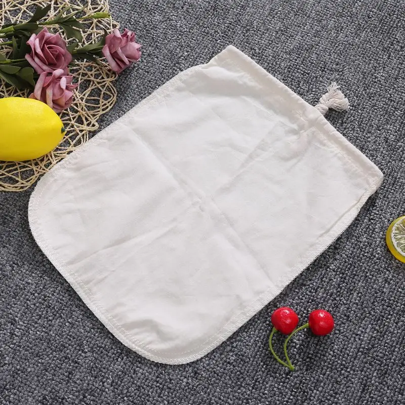 

Reusable Cotton Nut Milk Bag Drawstring Fine Mesh Filter Bag Food Strainer for Soy Milk Tea Cold Brew Coffee Fruit Juice Soup
