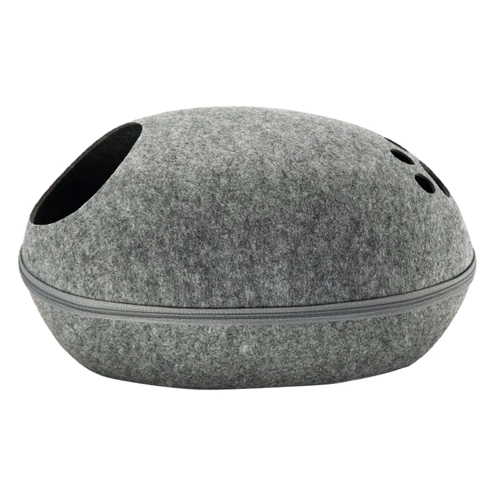 Egg Shape Dog Cat Bed Cat Sleeping Bag Zipper Felt Cloth Winter Warm Pet House All Around Cat Nest With Detachable Cushion Mat - Цвет: dark gray