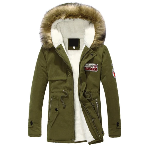 Парка мужские пальто зимняя куртка мужская Тонкая утепленная меховая верхняя одежда с капюшоном теплое пальто верхняя брендовая одежда Повседневная Мужская s пальто Veste Homme - Color: army green