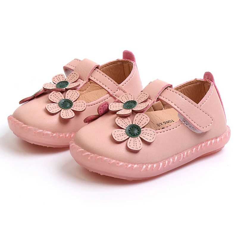 

Newborn Baby Girls Toddler Shoes 2020 New Spring Autumn PU Leather Flower First Walkers Pink White Soft Sole Non-slip Crib Shoes