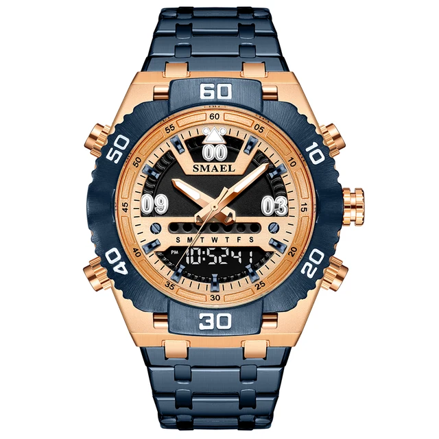 SMAEL Watch Male 2021 Sports Digital Watches Men Waterproof Steel Military Quartz Watch For Men Wristwatch Relogio Masculino Blue