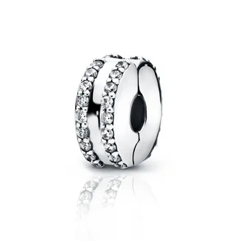 

2019 New winter 925 Sterling Silver Beads Double Lined Pave Clip Charm fit Original Pandora Bracelets Women DIY Jewelry