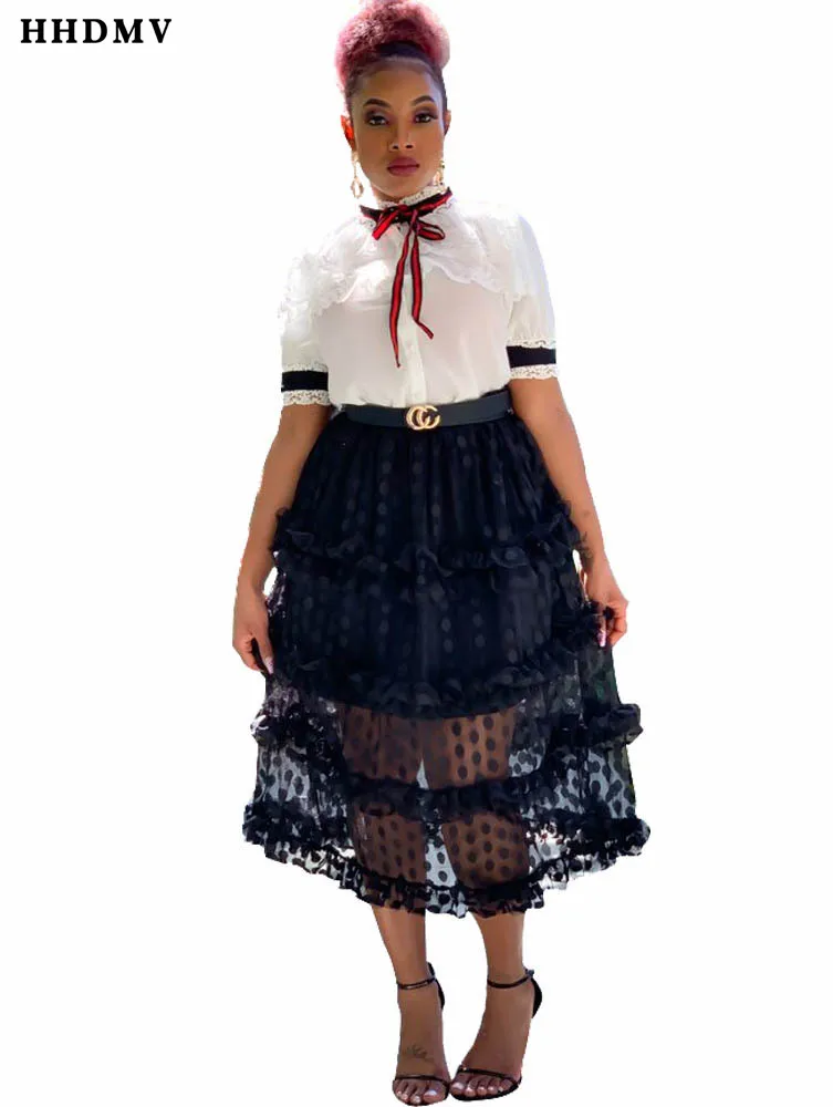 HHDMV GLLS10266 fashion high street girl style long skirt elastic lace hollow out skirt loose 3 color ankle-length long skirt - Цвет: Черный