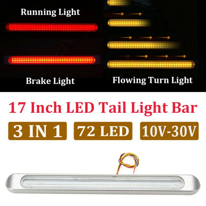 DC10-30V 17 дюймов красный+ желтый 72 светодиоды с хромированным покрытием грузовой автомобильный прицеп транспортное средство остановится рулевого управления хвост светильник полосы