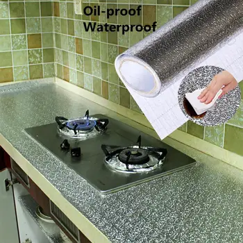 40x100cm Kitchen Oil proof Waterproof Stickers Aluminum Foil Kitchen Stove Cabinet Self Adhesive Wall Sticker DIY Wallpaper