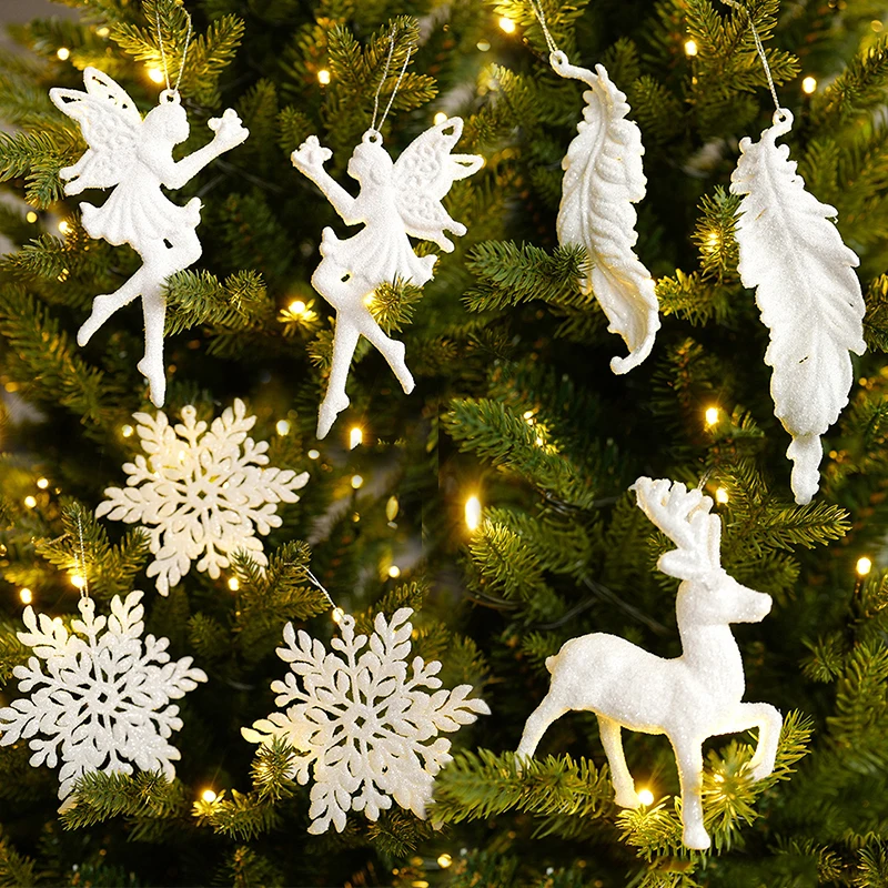 Christmas Tree Decorations White Angel Doll Reindeer Snowflakes Shape Xmas Tree Hanging Ornament Kids toys DIY Crafts noel natal