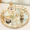 Golden Stroke Storage Tray Nordic Glass Mirror Cosmetic Plate  Desktop Jewelry Display Trays Dressing Table Decoration Ornaments 1