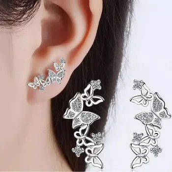 

925 Sterling Silver Jewelry Hot Sale Korean Bow Tie Zircon Earrings For Women pendientes Oorbellen Brincos S-E355
